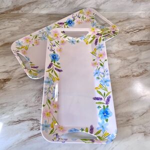 🪞 NWT SET rectangular long flower trim platters